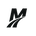 Black logo with a stylized letter 'M' on a white background